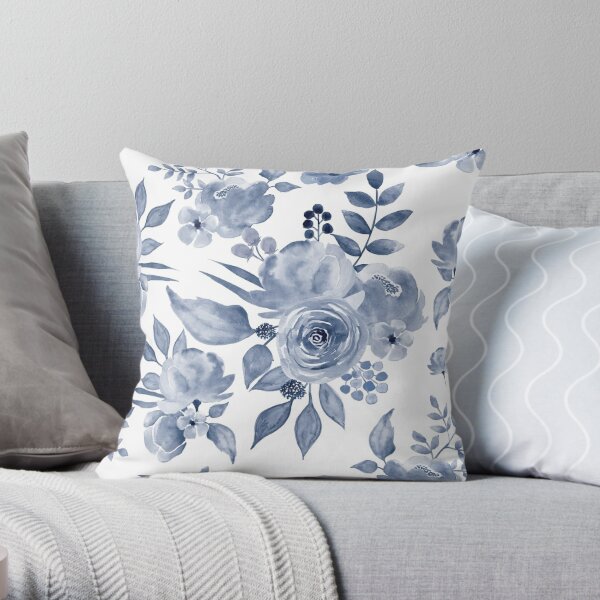 Teal Blue Jacobean Floral Throw Pillow by World Market