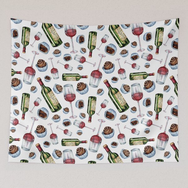 Item preview, Watercolor seamless pattern of wine and sweets designed and sold by ChuckyStore79.