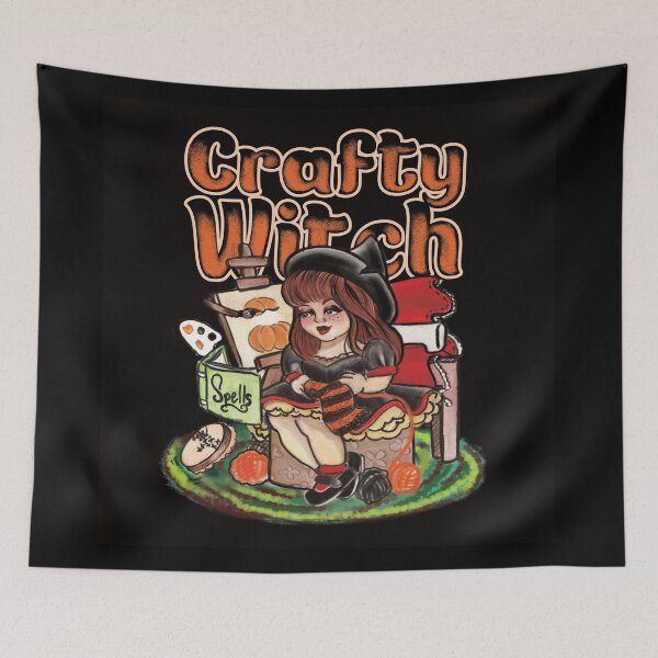 Item preview, Crafty Witch Halloween Crafter Vintage inspired Illustration designed and sold by Lizzie Wilkinson.