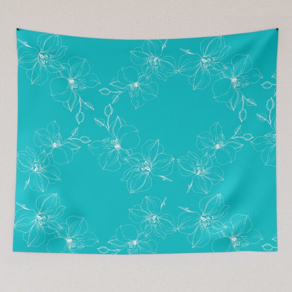 Item preview, Large white flower pattern with turquoise background.. designed and sold by keenikai.