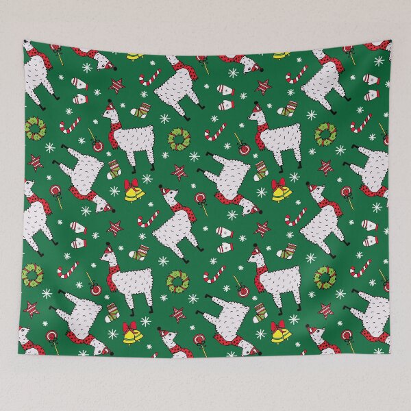 Item preview, Christmas Llama On Green Pattern designed and sold by LittleFunky79.