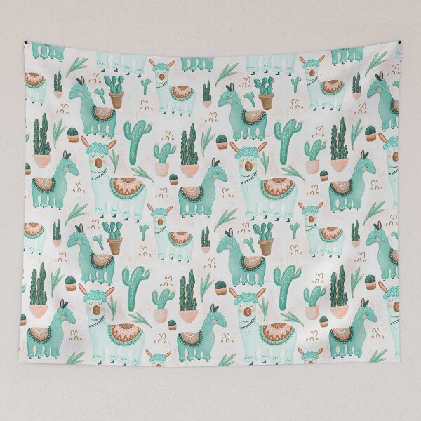 Item preview, Cute Aqua Llama Cactus Pattern designed and sold by LittleFunky79.