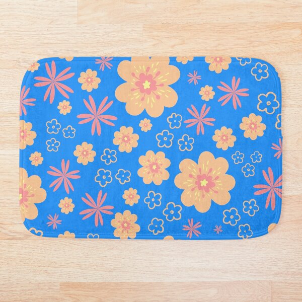 Item preview, Retro Orange Floral Pattern - Bright Blue designed and sold by Dreaming-Cocoon.