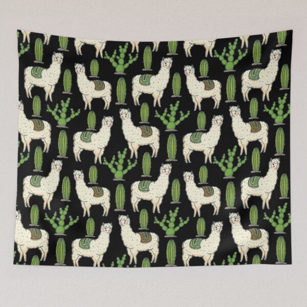 Item preview, Cute Llama Cactus On Black Pattern designed and sold by LittleFunky79.