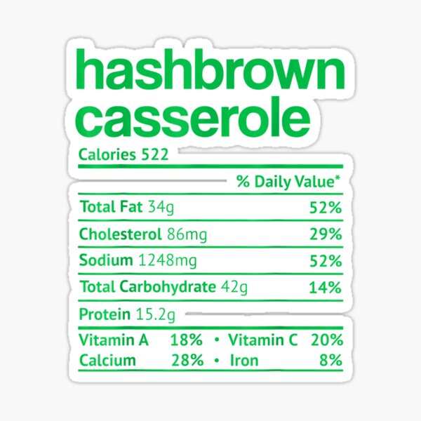 "Hashbrown Casserole Nutrition Facts Thanksgiving Christmas" Sticker