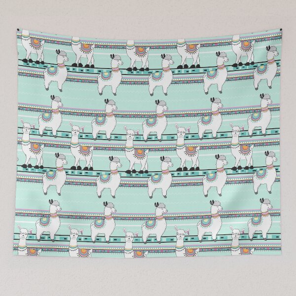 Item preview, Cute Llama On Blue Pattern designed and sold by LittleFunky79.