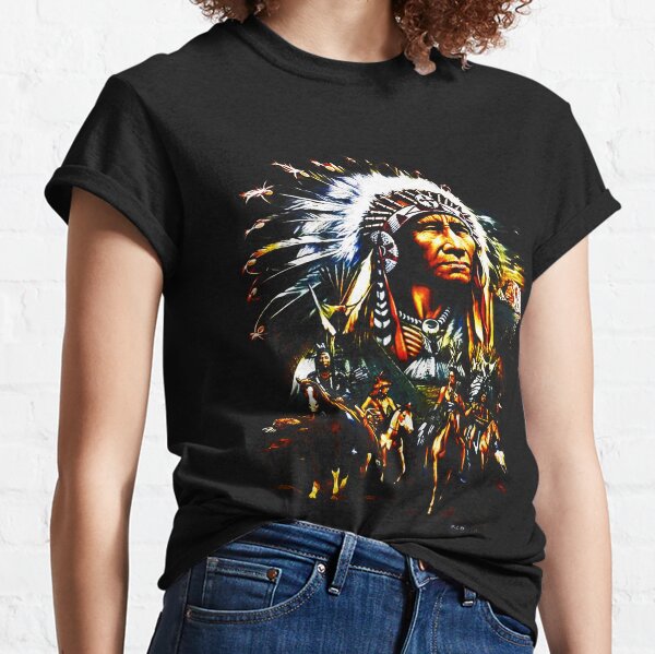  Native American Shirt, Indian Chief Skulls Tshirt, Fox and Wolf  Headdress Shirts, Motorcycle Tshirt for Men and Women : Automotive