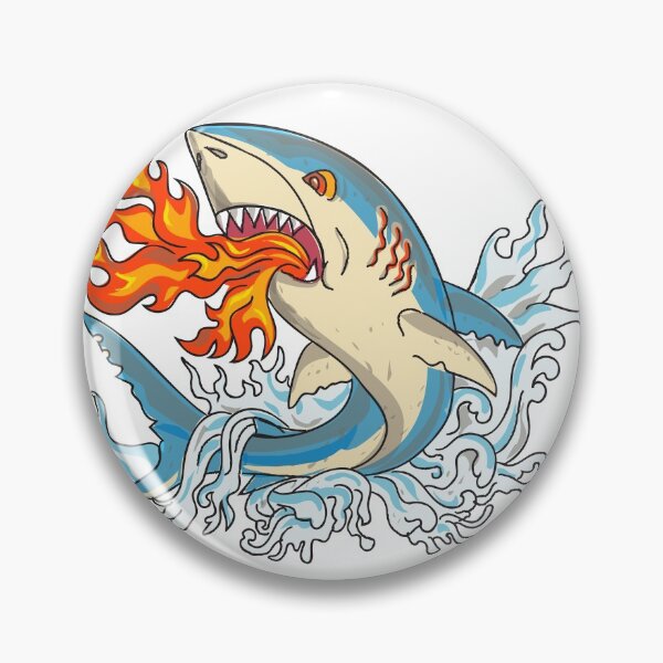 Item preview, Great White Shark Breathing Fire Jumping Up with Waves Vintage Tattoo Style designed and sold by patrimonio.