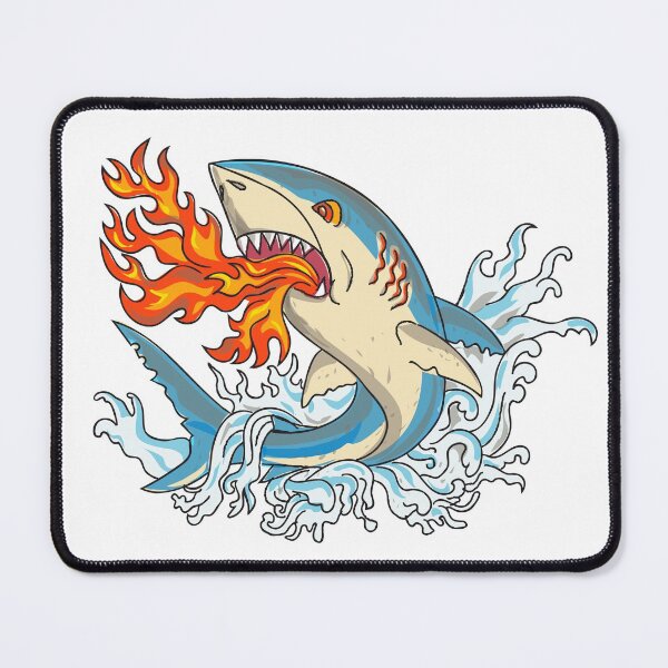 Item preview, Great White Shark Breathing Fire Jumping Up with Waves Vintage Tattoo Style designed and sold by patrimonio.