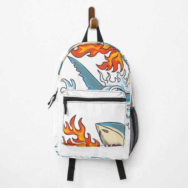 Item preview, Great White Shark Breathing Fire Jumping Up with Waves Vintage Tattoo Style designed and sold by patrimonio.