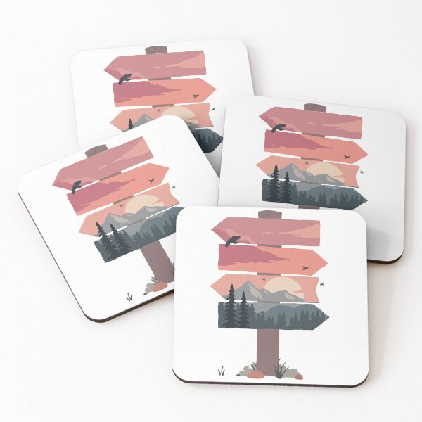 Item preview, Wooden Sign Post With Sunset View Mountains Flying Birds And Forest Painted  designed and sold by AR Studios.