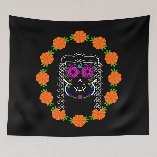 Item preview, Lady with Braids Mexican Calaverita (Skull, DarkBG)  designed and sold by mixMixtli.