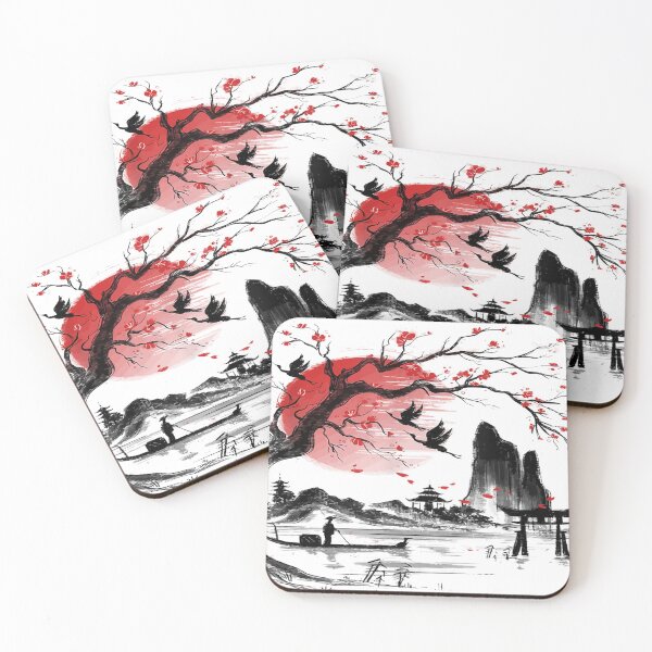 Item preview, Japanese Tree Red Moon With Birds Flying in background designed and sold by be-awesome-.