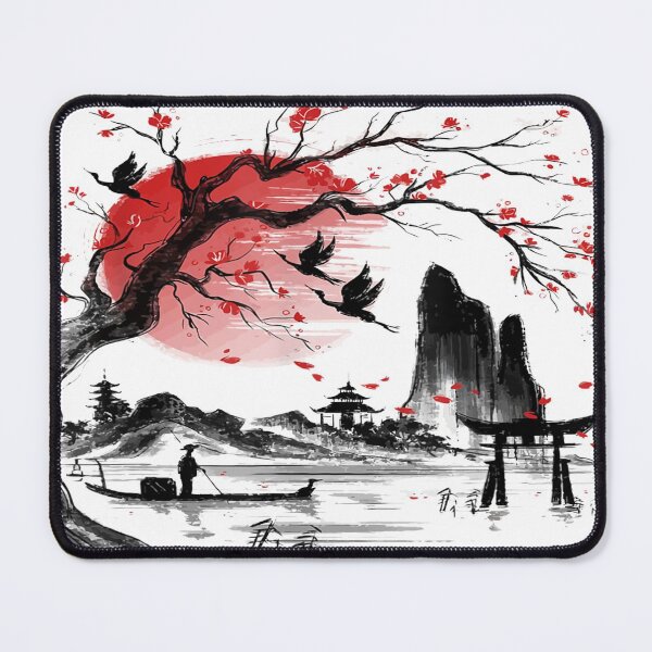 Item preview, Japanese Tree Red Moon With Birds Flying in background designed and sold by be-awesome-.