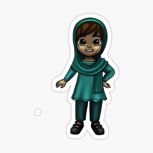 New Design Muslim Me Hijabi Cartoon - Green Sticker