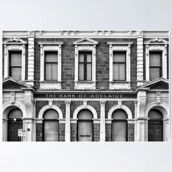 Item preview, South Australia in Black and White - The Bank Of Adelaide Port Adelaide - Photographic Print designed and sold by nickegglington.