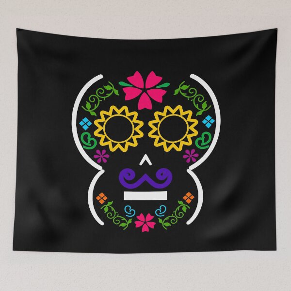 Item preview, Mexican Calaverita (Skull) with Purple Mustache (nc DarkBG) designed and sold by mixMixtli.