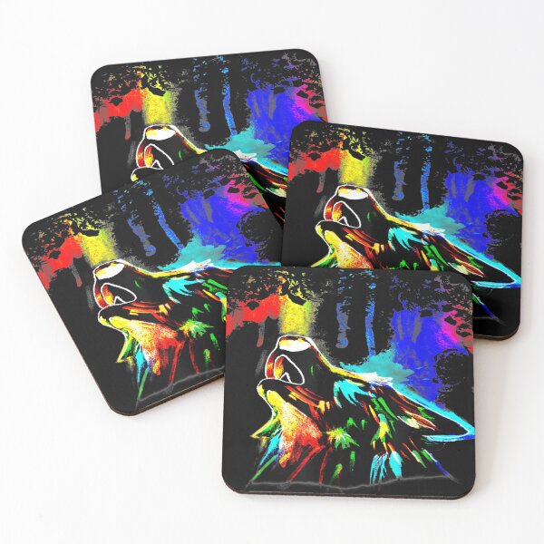 Item preview, Rainbow Colorful Neon Light Sky Howling Wolf Drawing Cute designed and sold by be-awesome-.