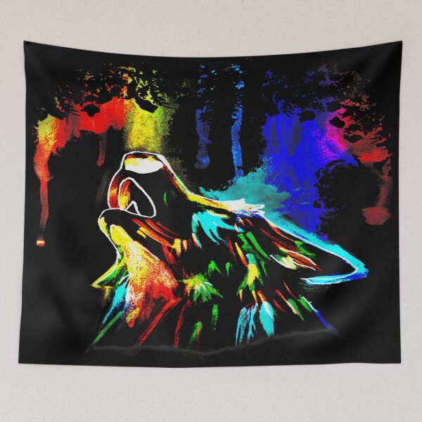 Item preview, Rainbow Colorful Neon Light Sky Howling Wolf Drawing Cute designed and sold by be-awesome-.