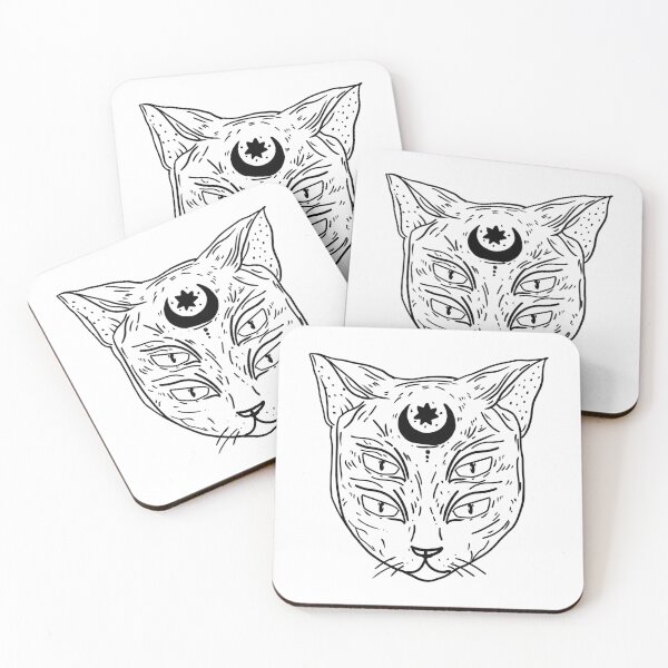 Item preview, Occult Cat with 4 Eyes, Moon & Stars Gothic Style designed and sold by Mesyo.