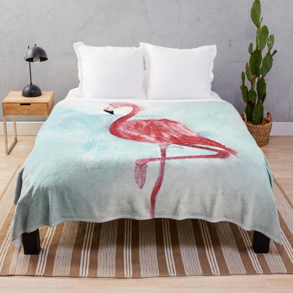 Pink Flamingo Watercolor Illustration Throw Blanket