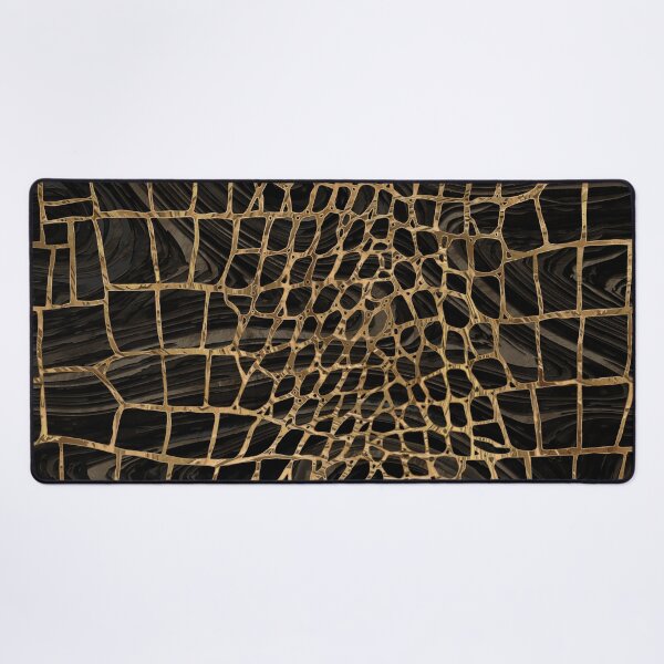 Item preview, Faux Crocodile Black Liquid Marble and gold designed and sold by k9printart.