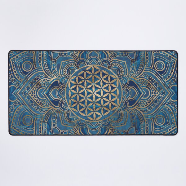 Artikel-Vorschau von Blume des Lebens in Lotus Mandala - blauer Marmor und Gold, designt und verkauft von k9printart.