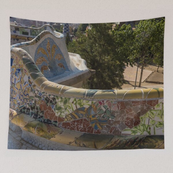 Item preview, Antoni Gaudi Serpentine Bench Park Guell Barcelona - Floral Mosaic Segment designed and sold by Georgia Mizuleva.