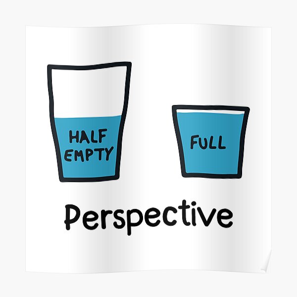 "Its all about Perspective Half Empty Half full Glass Quotes" Poster