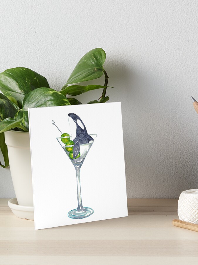 Orca whale in martini glass watercolor  Art Board Print for Sale by Maryna  Salagub