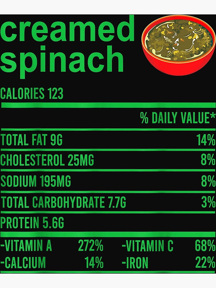 "Funny Thanksgiving Apparel Creamed Spinach Nutrition Facts" Poster by