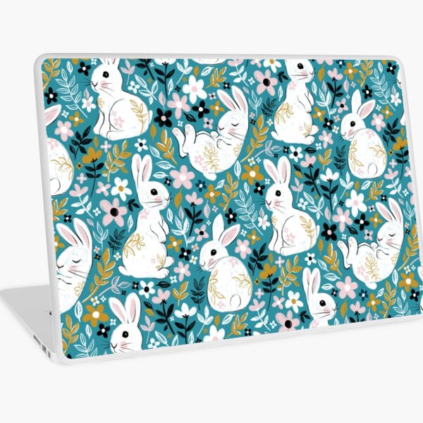 Item preview, Lapin blanc craie floral sur sarcelle designed and sold by micklyn.