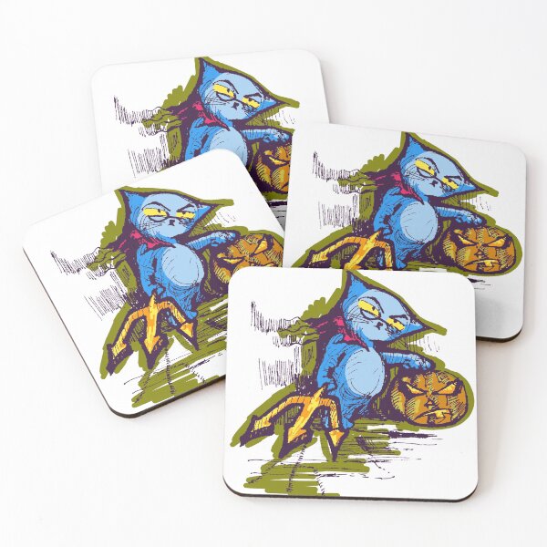 Artikelvorschau, Blaue Katze mit Dreizack und Kürbis entworfen und verkauft von manuelunsui.