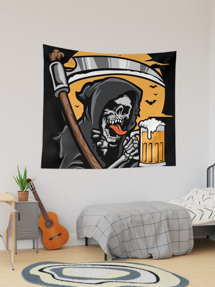 Funny Grim Reaper Drinking Beer Tapestry