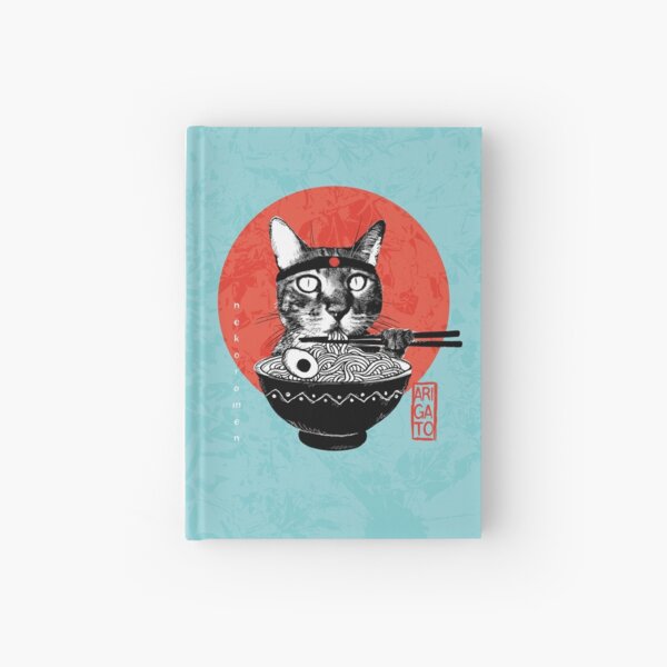 Neko Ramen - Arigato fond bleu turquoise Carnet cartonné