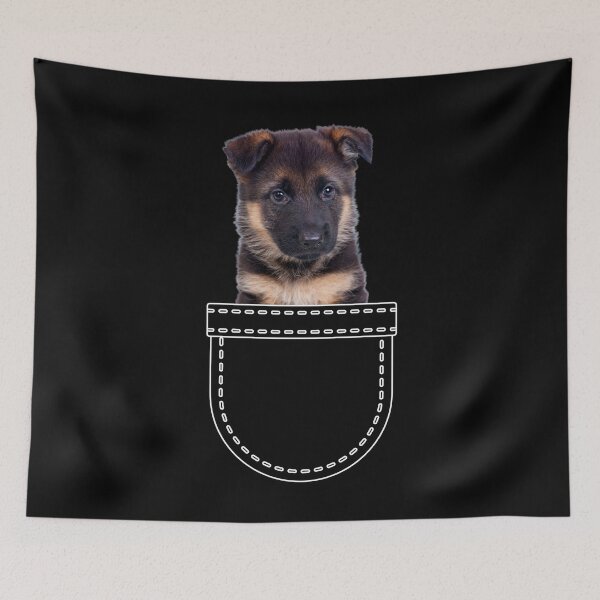 Item preview, Puppy in a pocket. German Shepherd puppy in a pocket. Funny, cute photo and line drawing pocket designed and sold by JellyBeenzz.