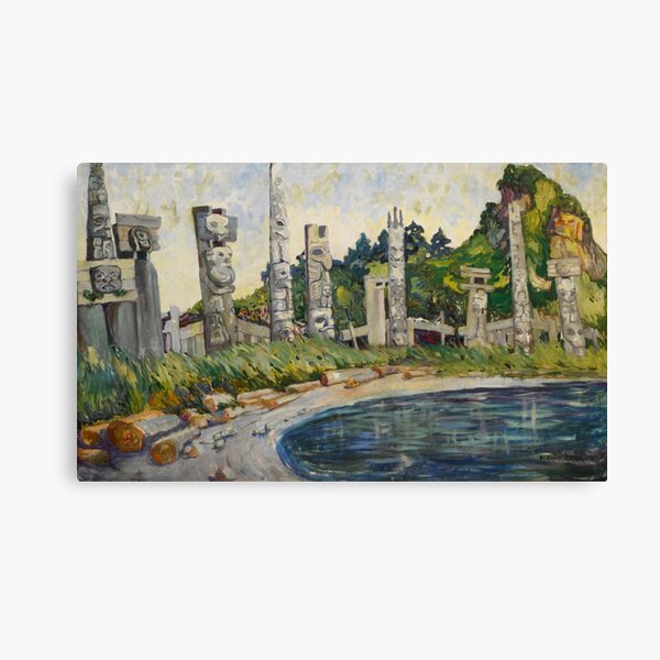 Item preview, Skedan first nations native American totem pole shoreline landscape painting by Emily Carr for home, bedroom, and wall decor designed and sold by Jéanpaul  Ferro.