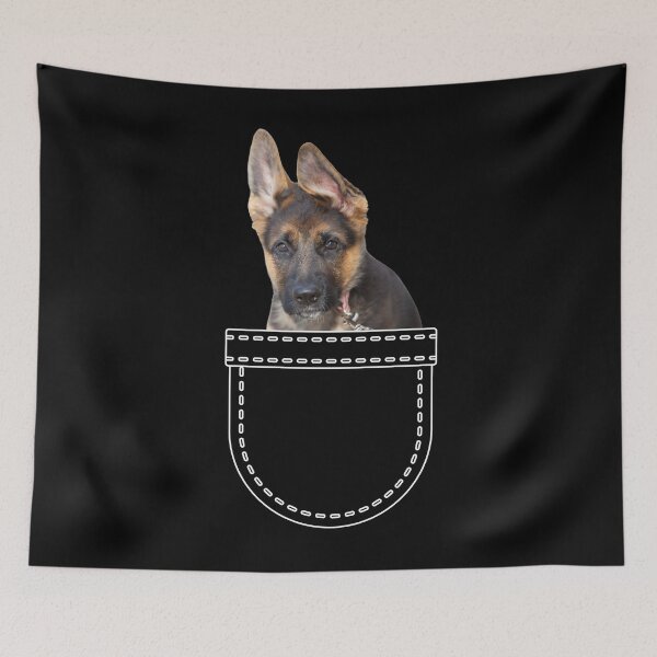 Item preview, Puppy in a pocket. German Shepherd puppy in a pocket. Funny, cute photo and line drawing pocket designed and sold by JellyBeenzz.