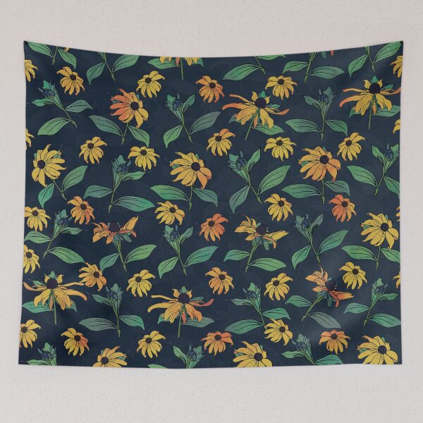 Artikelvorschau, Goldenes schwarzäugiges Gänseblümchen-Blumen-dunkelblaues Design entworfen und verkauft von NdesignTrend.