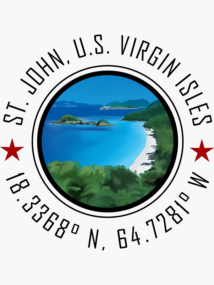 "St. John USVI Graphic with Global Coordinates" Sticker for Sale by