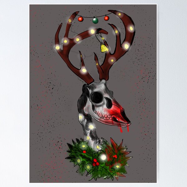 Item preview, Skeleton Rudolf the red nose Raindear gothic Christmas  grey designed and sold by DemonicGloom.