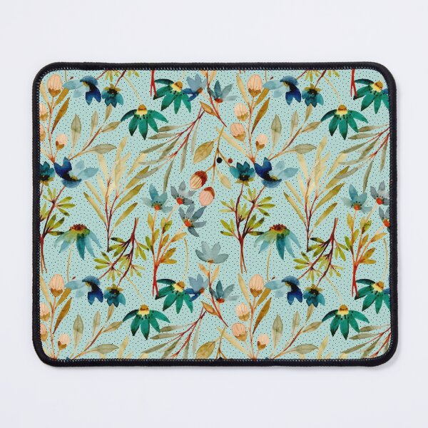 Item preview, Watercolor colorful flower pattern on light blue background with black polka dots designed and sold by Marcia Motivos.