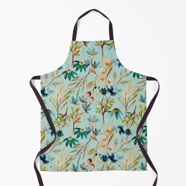 Item preview, Watercolor colorful flower pattern on light blue background with black polka dots designed and sold by Marcia Motivos.