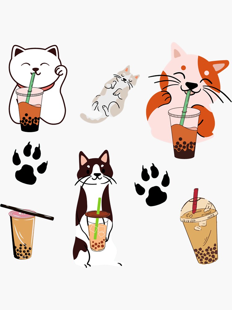 "Aesthetic Cat Drinking Boba " Sticker for Sale by UNCLEGRUMPYINC