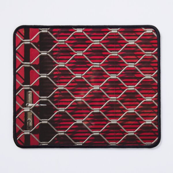Item preview, Iron texture of a steel grill on red shutters on the door. Red background designed and sold by Evgeniia Biriukova.