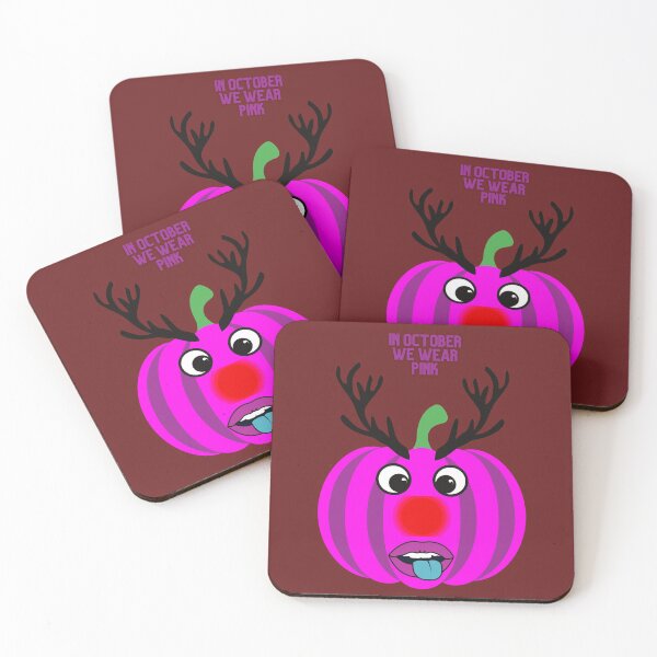 Item preview, In October We Wear Pink Slogan on Pink Pumpkin Reindeer for Breast Cancer Awareness  designed and sold by haRexia.