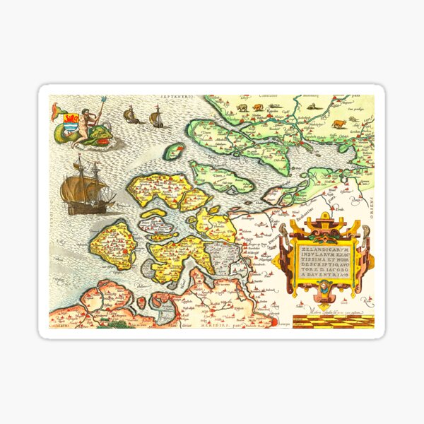 Map Of Zeeland Netherlands Frans Hogenberg 1592 Vintage Map Sticker For Sale By