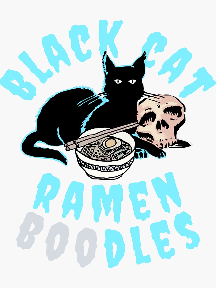 "Halloween Black Cat "Ramen BOOdles" " Sticker for Sale by andyzdesigns