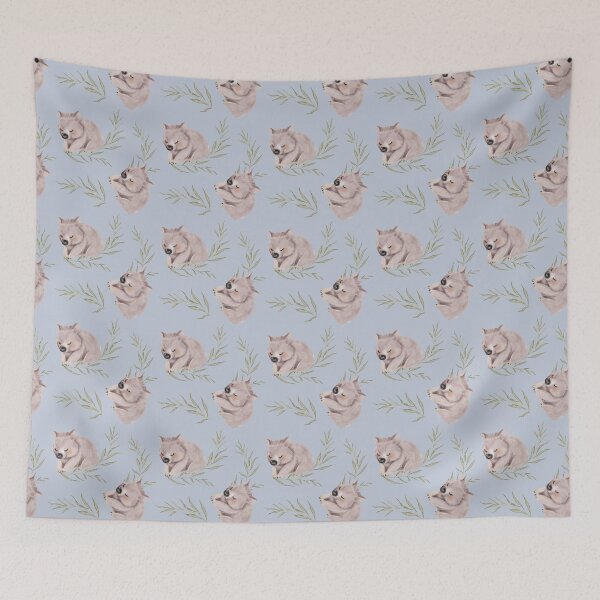 Aperçu de l'œuvre Koala somnolent australien, mignon, adorable motif fond bleu créée et vendue par Jaydee001.