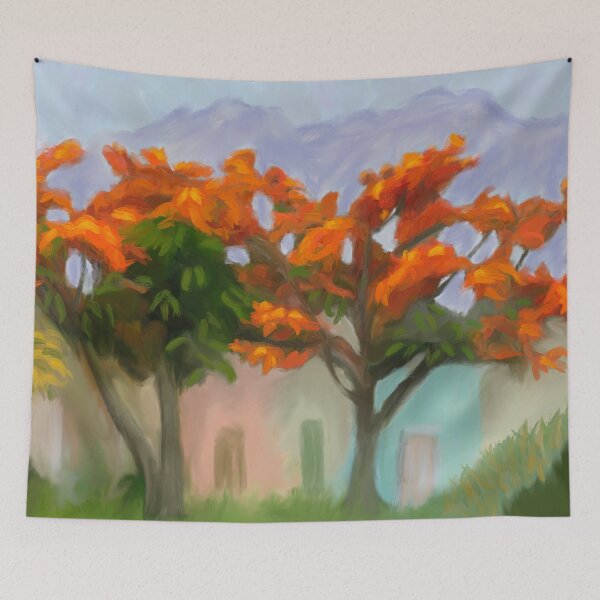 Item preview, Flamboyan trees with bright red orange blooms designed and sold by Jane Domenech.